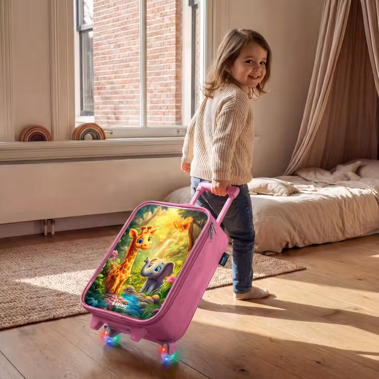 Giraf en olifant bij beekje in de Jungle Kinderkoffer - Roze klein -sfeer1