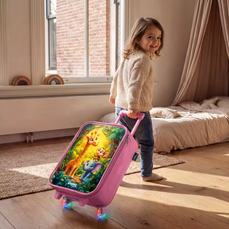 Giraf, olifant en aapje in het bos Kinderkoffer - Roze klein -sfeer1
