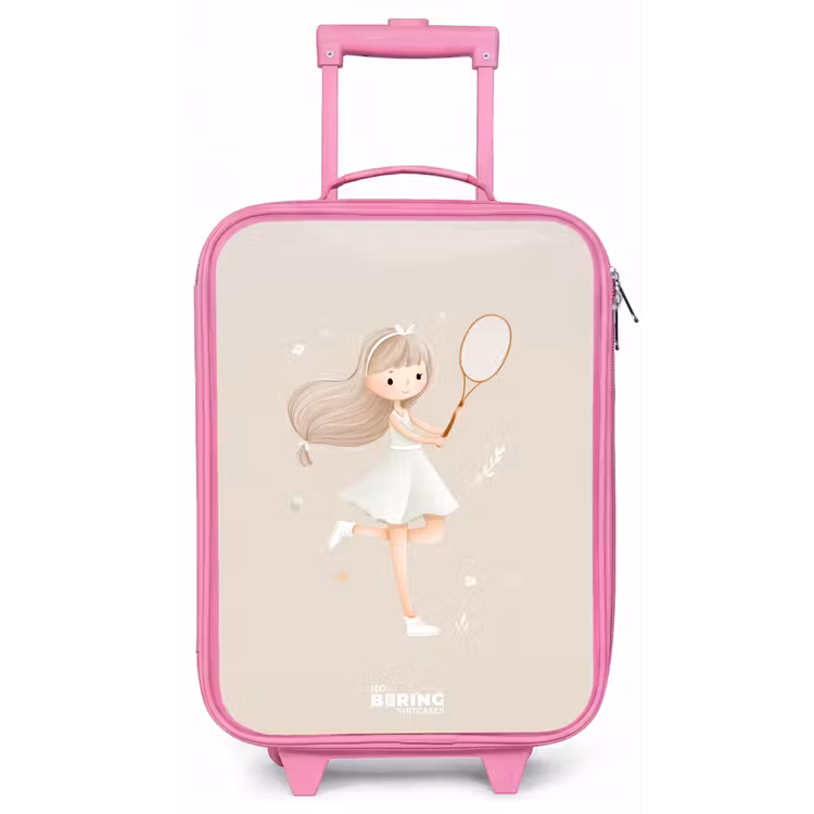 Meisje speelt tennis in beige kleuren Kinderkoffer - Roze klein -zz3dotto