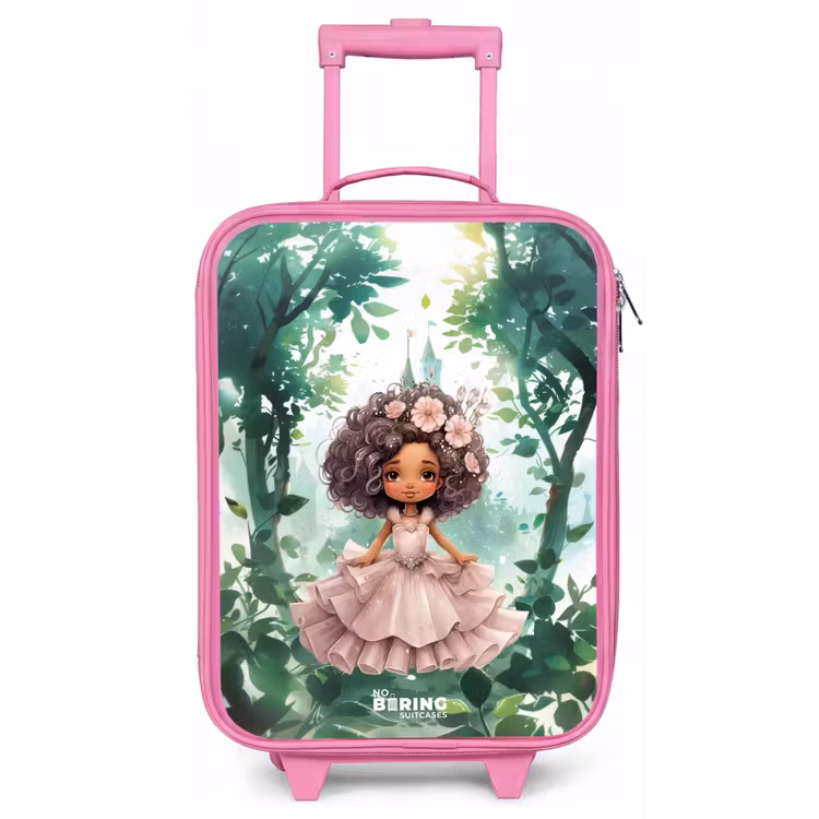 Meisje met donkere krullen in het bos Kinderkoffer - Roze klein -zz3dotto
