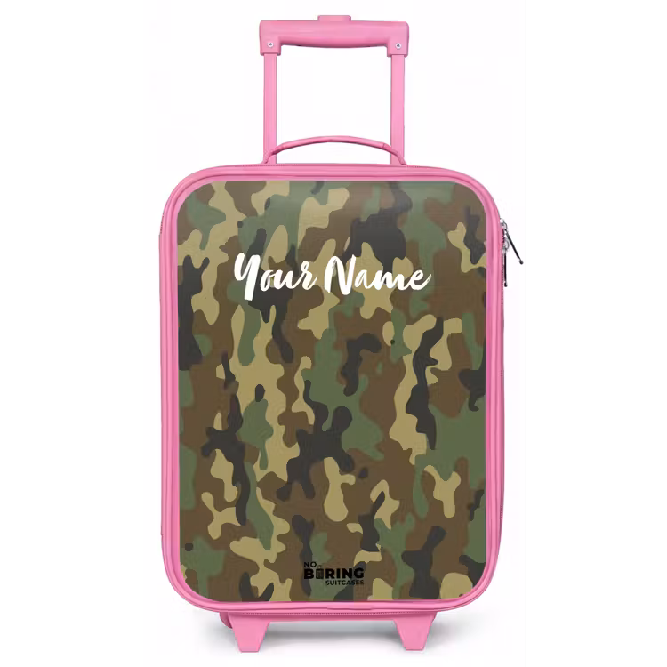 Groene camouflage met zandkleur Kinderkoffer - Roze klein -zz3dotto
