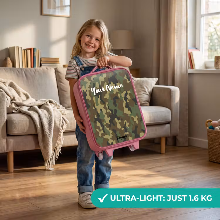 Groene camouflage met zandkleur Kinderkoffer - Roze klein -sfeer2_EN