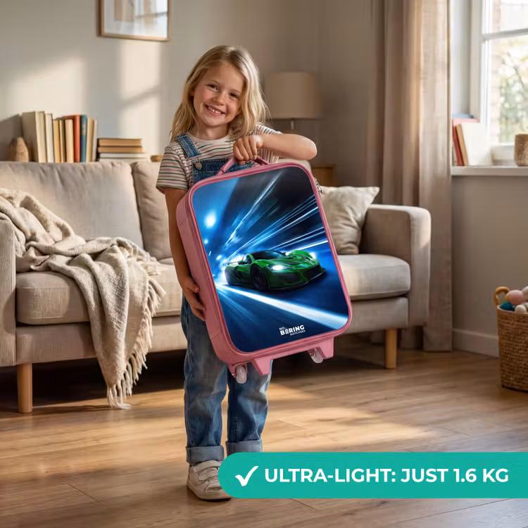 Groene supercar flitst door neonlicht Kinderkoffer - Roze klein -sfeer2_EN