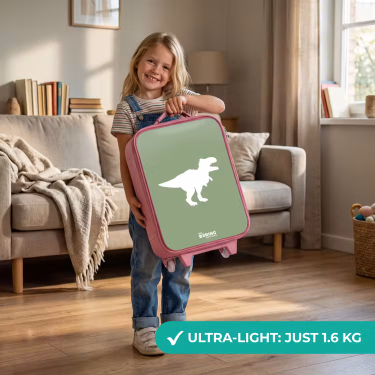 Groen met T-rex dino Kinderkoffer - Roze klein -sfeer2_EN