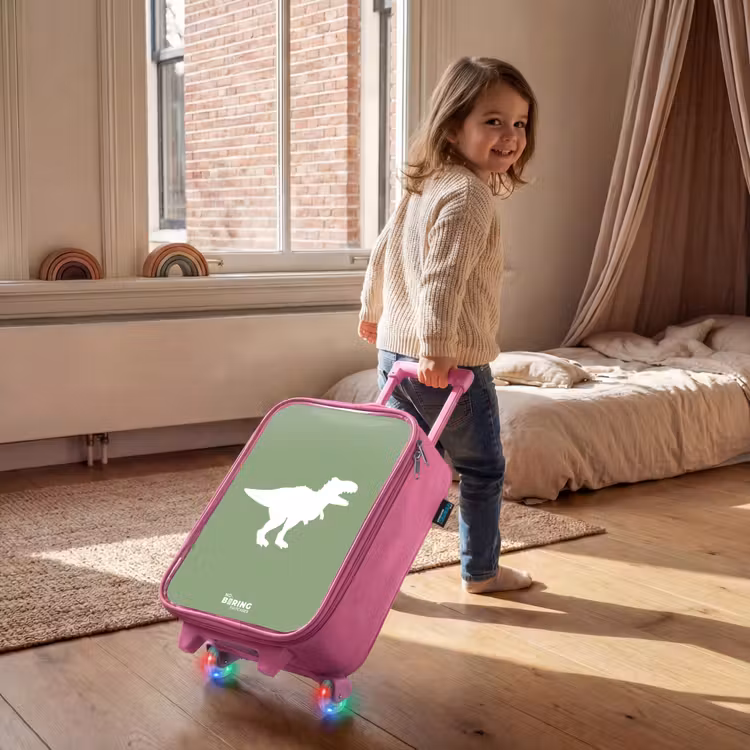 Groen met T-rex dino Kinderkoffer - Roze klein -sfeer1