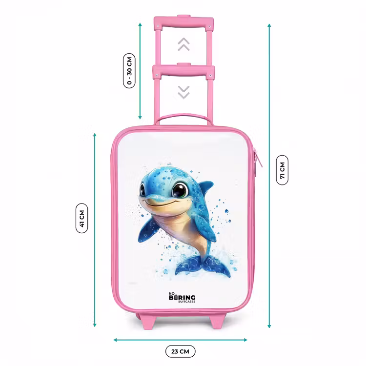 Blije dolfijn met waterdruppels op wit Kinderkoffer - Roze klein -productfoto_formaten
