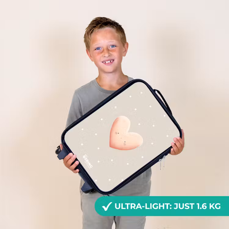 Roze hart omringd door beige stippen Kinderkoffer - Zwart klein -sfeer4_UK