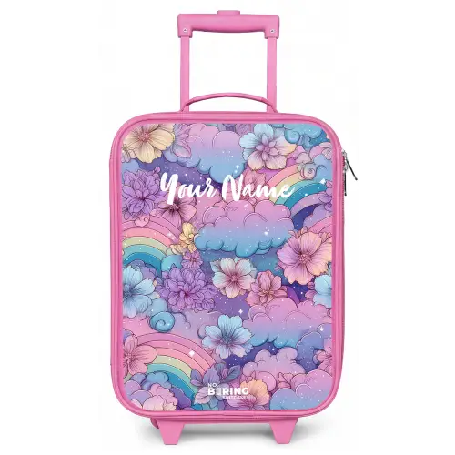 Illustratie van wolken, regenbogen en bloemen Kinderkoffer - Roze klein -zz3dotto