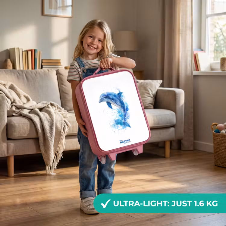 Springende blauwe dolfijn Kinderkoffer - Roze klein -sfeer2_EN