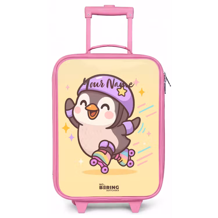 Kawai - Pinguin - Rolschaatsen Kinderkoffer - Roze klein -zz3dotto