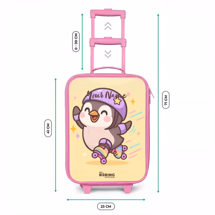 Kawai - Pinguin - Rolschaatsen Kinderkoffer - Roze klein -productfoto_formaten