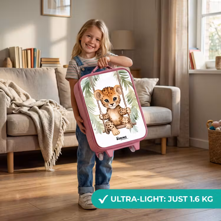 Luipaard welp op een schommel waterverf illustratie Kinderkoffer - Roze klein -sfeer2_EN