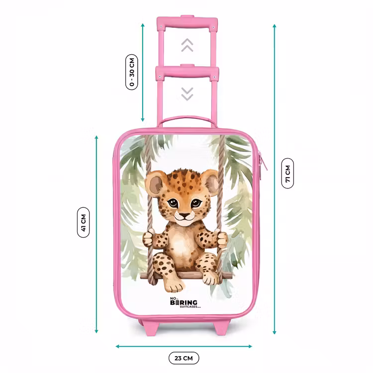 Luipaard welp op een schommel waterverf illustratie Kinderkoffer - Roze klein -productfoto_formaten