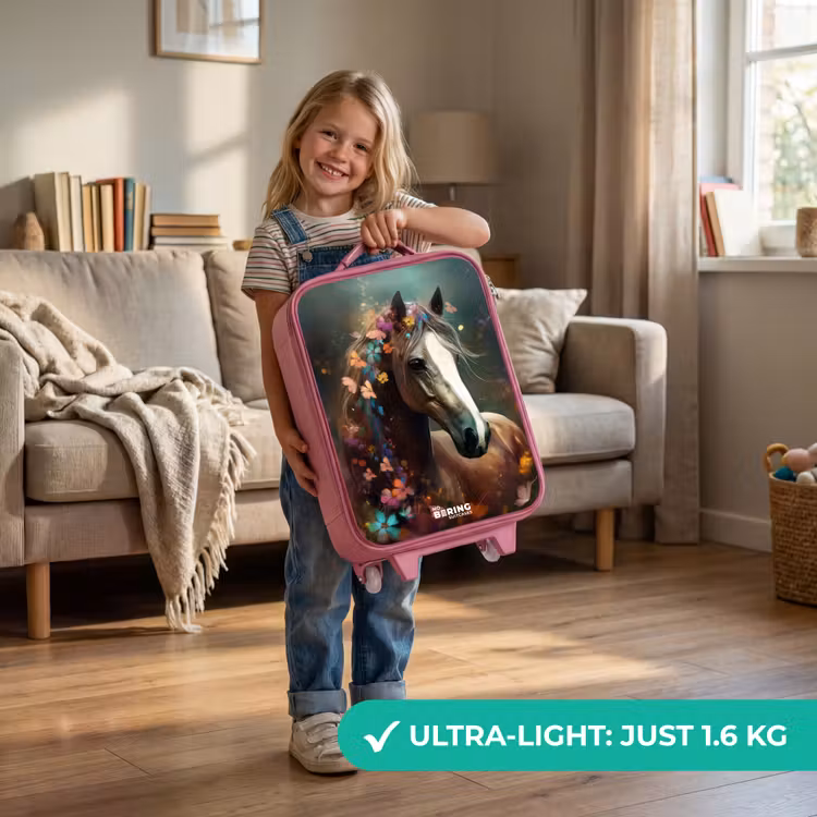 Lichtbruin paard tussen de bloemen Kinderkoffer - Roze klein -sfeer2_EN