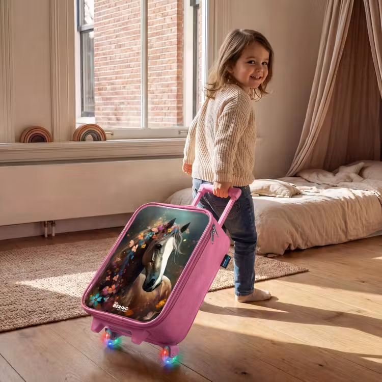 Lichtbruin paard tussen de bloemen Kinderkoffer - Roze klein -sfeer1