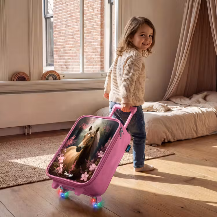 Lichtbruin paard tussen de roze bloemen Kinderkoffer - Roze klein -sfeer1
