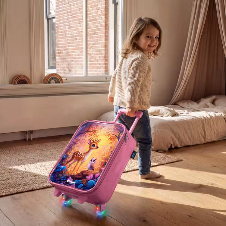 Hertje en uil in een roze sprookjesbos Kinderkoffer - Roze klein -sfeer1