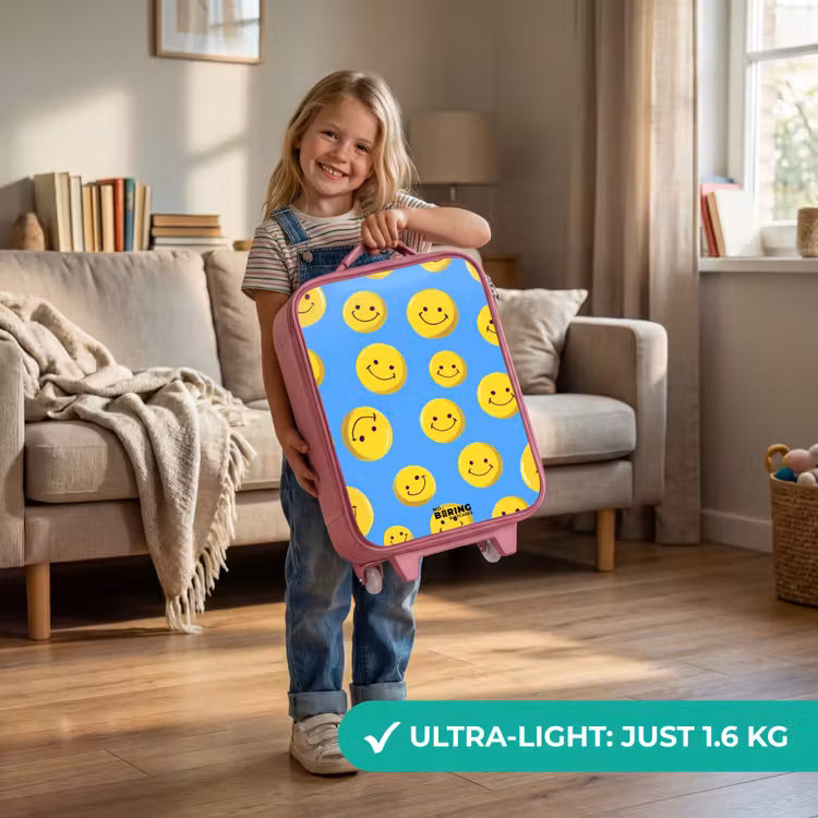 Vrolijke smileyregen Kinderkoffer - Roze klein -sfeer2_EN