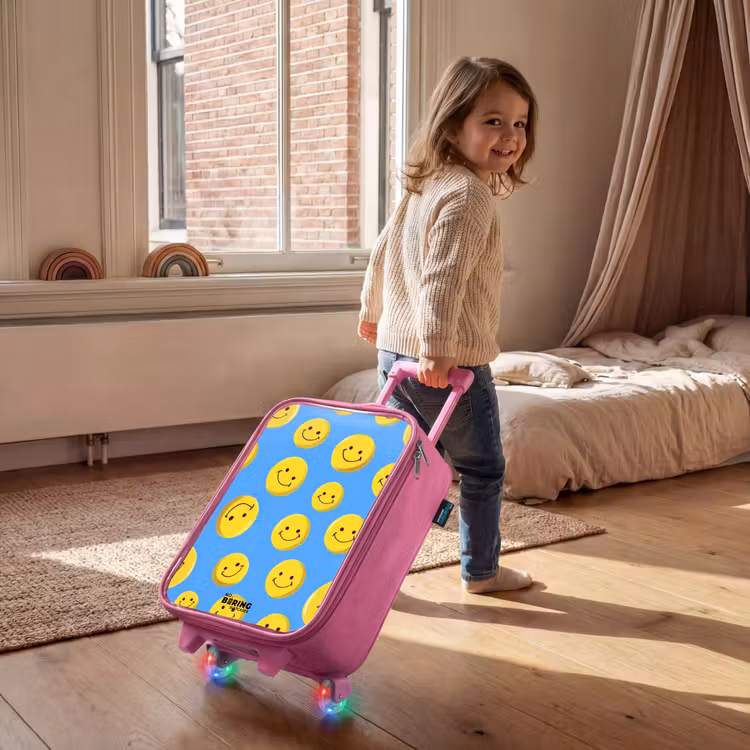 Vrolijke smileyregen Kinderkoffer - Roze klein -sfeer1