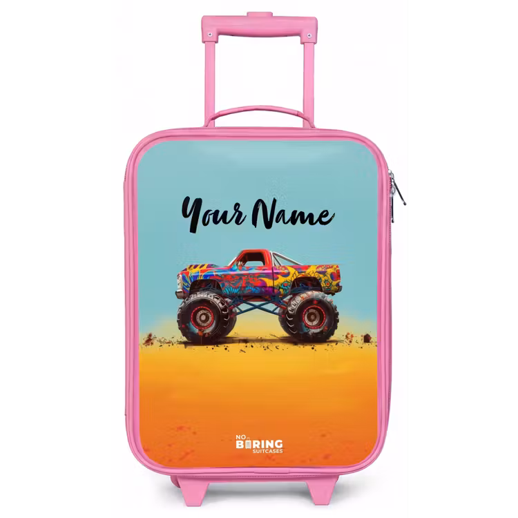 Monstertruck met Graffiti Print in het Zand Kinderkoffer - Roze klein -zz3dotto