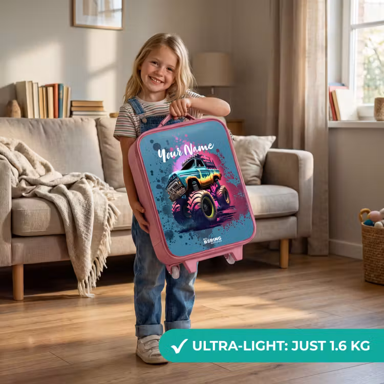 Monster Wheels Kinderkoffer - Roze klein -sfeer2_EN