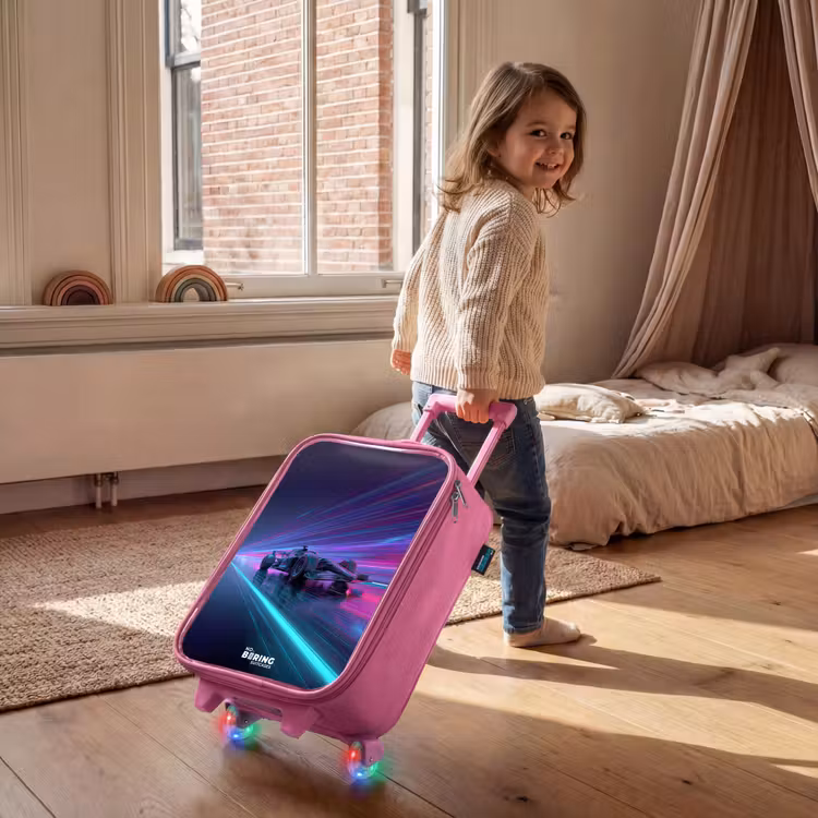 Neon - Raceauto - Lichtstrepen - Paars Kinderkoffer - Roze klein -sfeer1
