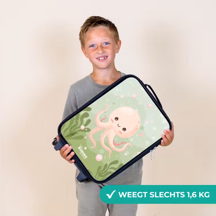 Roze octopus met een lach Kinderkoffer - Zwart klein -sfeer4_NL