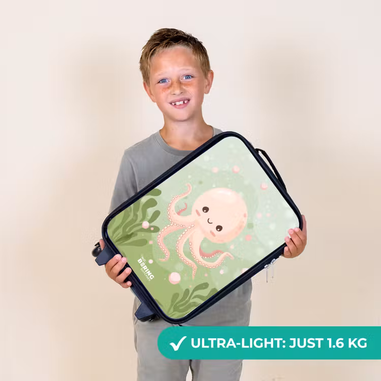Roze octopus met een lach Kinderkoffer - Zwart klein -sfeer4_UK