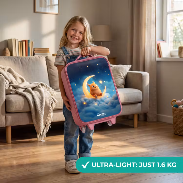Oranje monster op maansikkel Kinderkoffer - Roze klein -sfeer2_EN