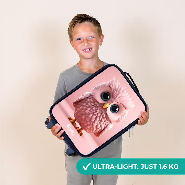 Roze uil met blauwe ogen Kinderkoffer - Zwart klein -sfeer4_UK