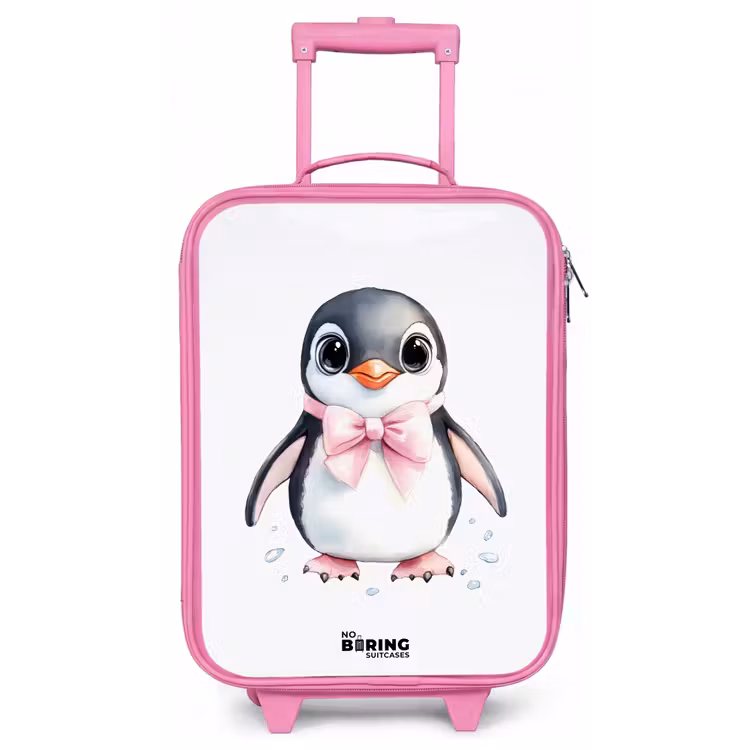 Pinguïn met roze strik en ijsdruppels Kinderkoffer - Roze klein -zz3dotto