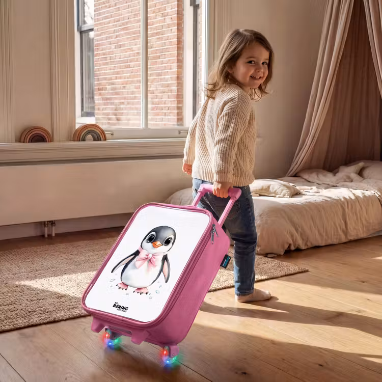 Pinguïn met roze strik en ijsdruppels Kinderkoffer - Roze klein -sfeer1