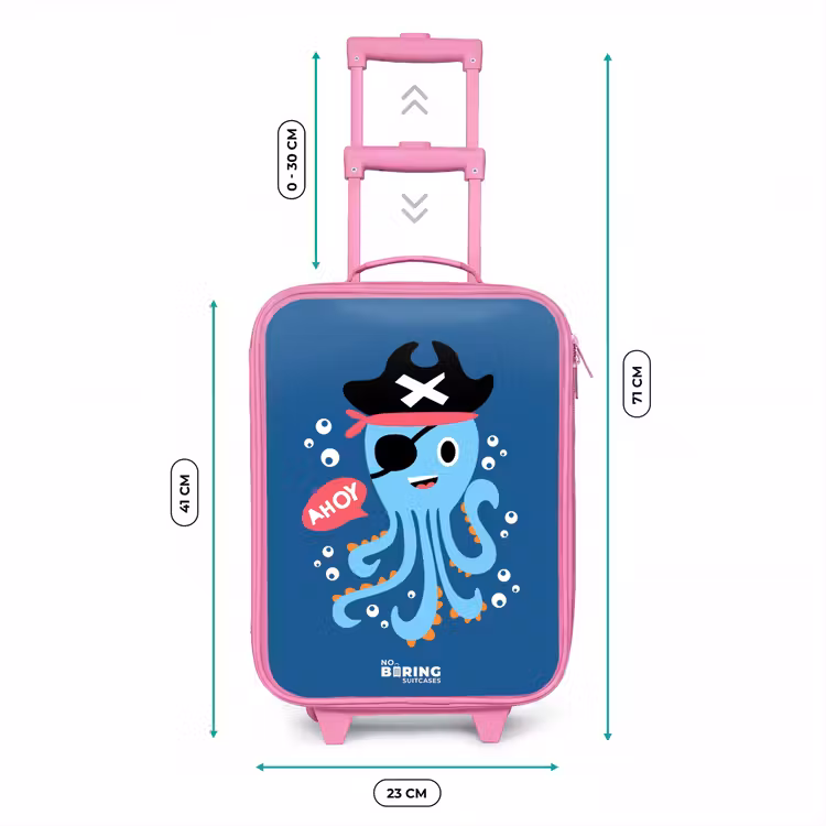 Piraten octopus met een hoed Kinderkoffer - Roze klein -productfoto_formaten