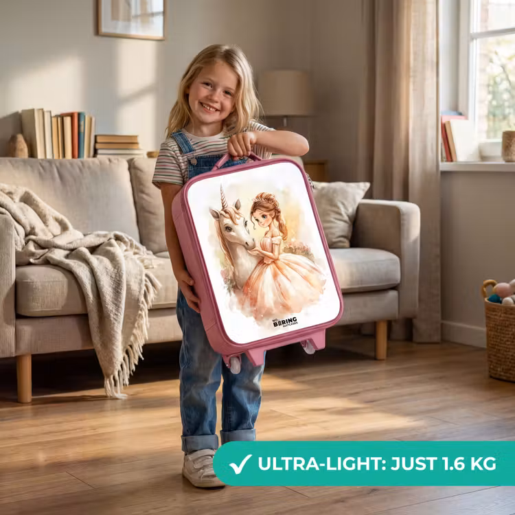 Prinses in jurk met witte eenhoorn Kinderkoffer - Roze klein -sfeer2_EN