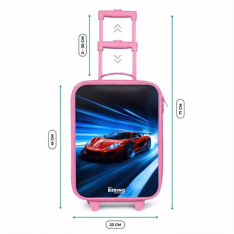 Rode racewagen in digitale snelheidswereld Kinderkoffer - Roze klein -productfoto_formaten
