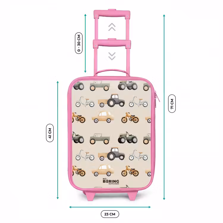 Retro voertuigen patroon Kinderkoffer - Roze klein -productfoto_formaten