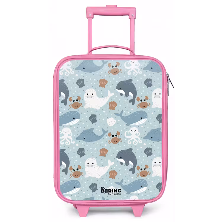 Zeedierenpatroon met dolfijnen, zeehonden en krabben Kinderkoffer - Roze klein -zz3dotto
