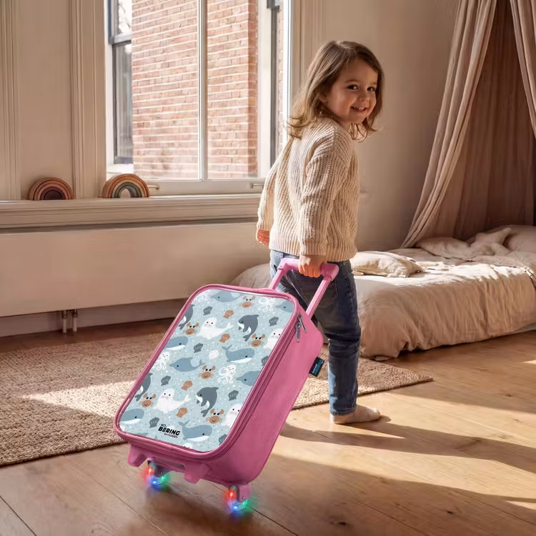 Zeedierenpatroon met dolfijnen, zeehonden en krabben Kinderkoffer - Roze klein -sfeer1