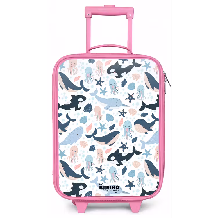 Zeedierenpatroon met walvissen, kwallen en orka's Kinderkoffer - Roze klein -zz3dotto