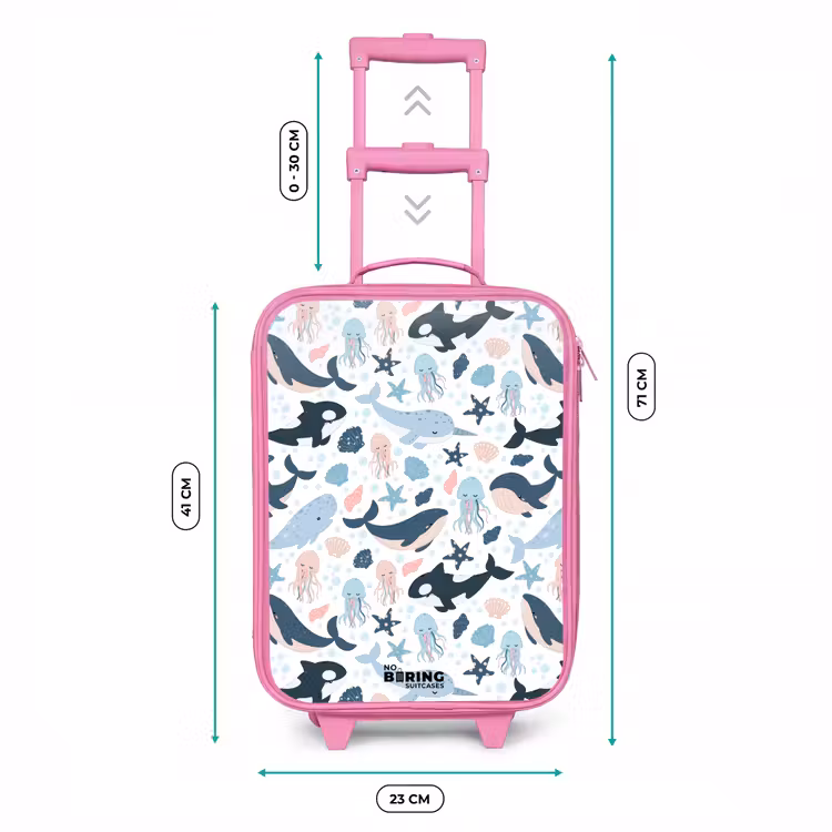 Zeedierenpatroon met walvissen, kwallen en orka's Kinderkoffer - Roze klein -productfoto_formaten