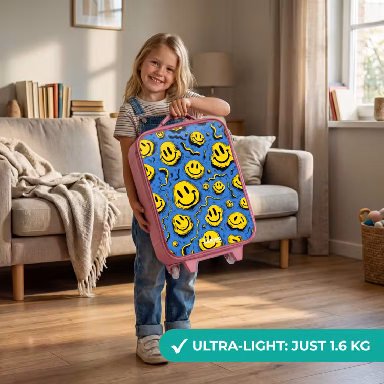 Smiley - Geel - Blauw Kinderkoffer - Roze klein -sfeer2_EN