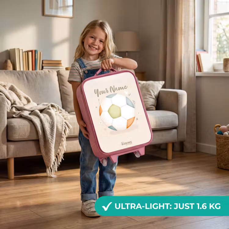 Voetbal in beige pastel kleuren Kinderkoffer - Roze klein -sfeer2_EN