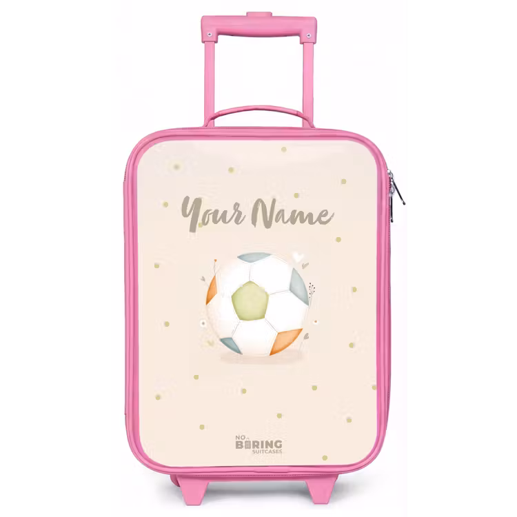 Voetbal in beige pastel kleuren Kinderkoffer - Roze klein -zz3dotto