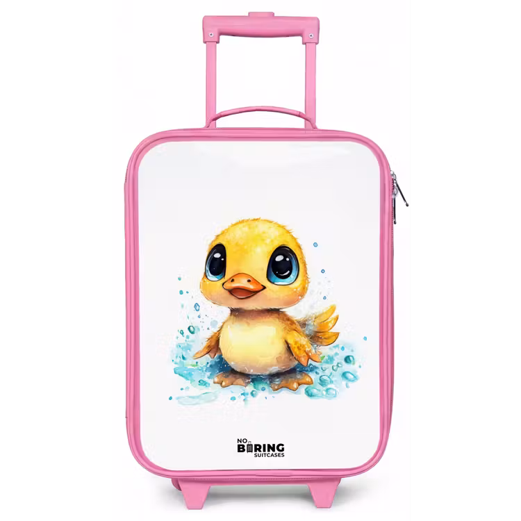 Lief eendje met blauwe ogen en waterspetters Kinderkoffer - Roze klein -zz3dotto