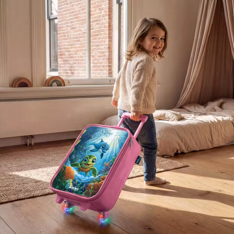 Schildpad en dolfijn in blauwe oceaan Kinderkoffer - Roze klein -sfeer1