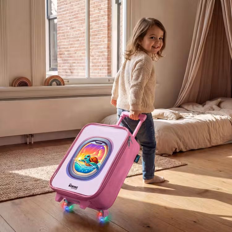 Schildpad die zwemt met zonsondergang Kinderkoffer - Roze klein -sfeer1