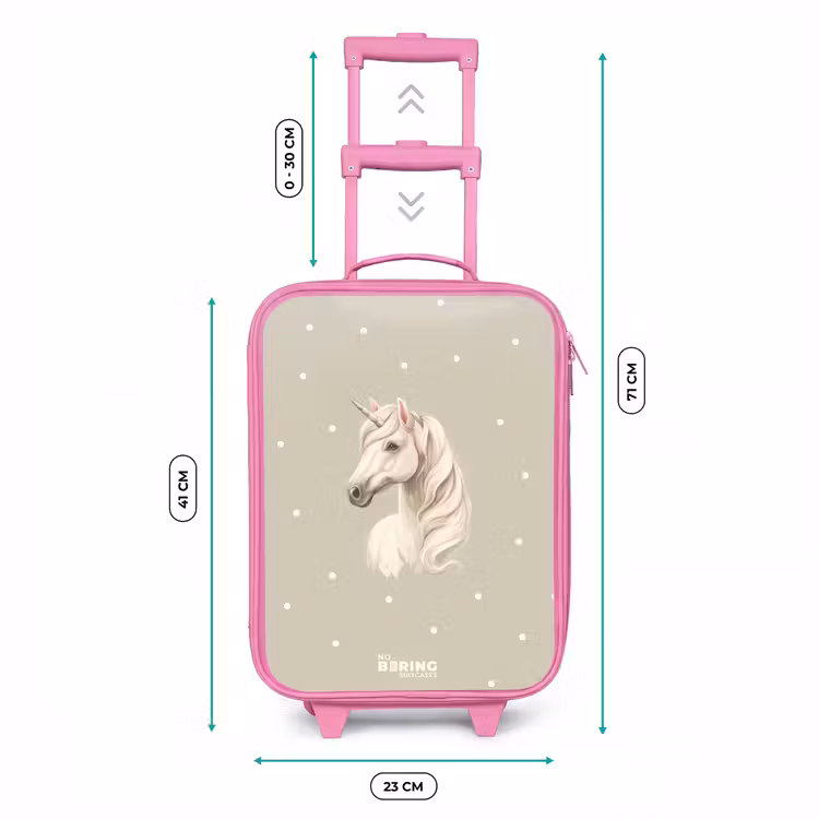Eenhoorn omringd door stippen in neutrale kleuren Kinderkoffer - Roze klein -productfoto_formaten