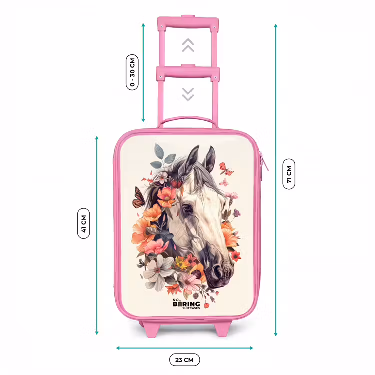 Wit paardenhoofd omringd door bloemen en vlinders Kinderkoffer - Roze klein -productfoto_formaten