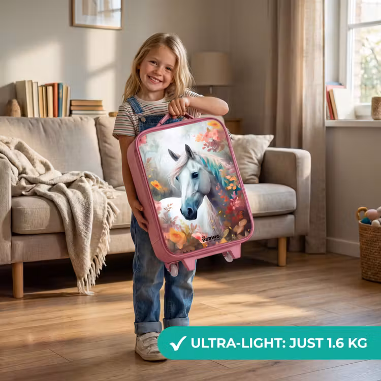 Wit paard omringd door bloemen Kinderkoffer - Roze klein -sfeer2_EN