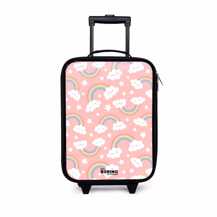 Roze met regenboog patroon Kinderkoffer - Zwart klein -3d